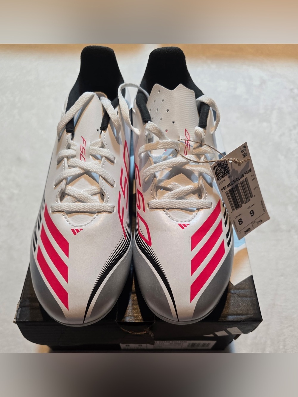adidas f50 Messi White Soccer Cleats with Pink & Black Men’s 8 or W 9 NIB